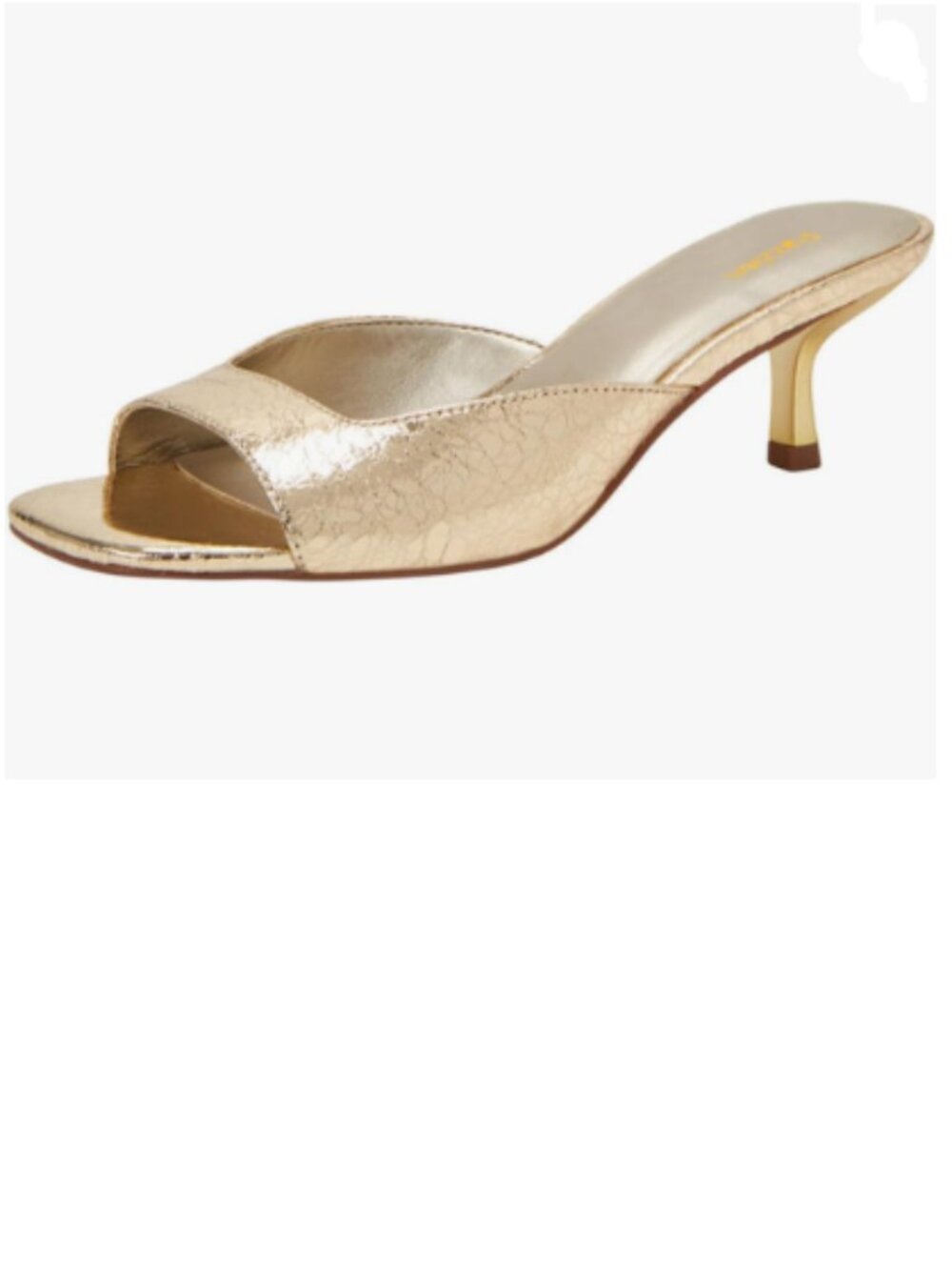 Pazzion Gold Open Square Toe Low Heel Slides Sandals Slip On Kitten Heels Mules